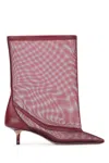 Jacquemus Mid-calf Stiletto Boots Mesh Overlay In Burgundy