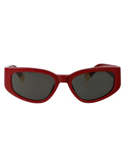 Jacquemus Burgundy Acetate Sunglasses In 03 Burgundy/ Yellow Gold/ Grey