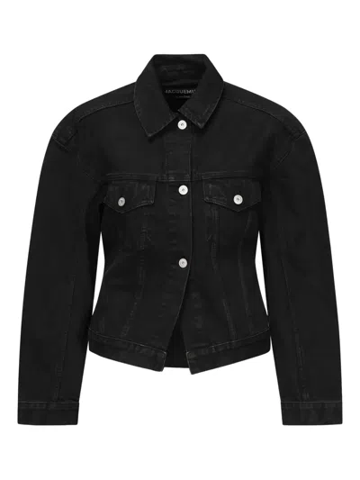 Jacquemus Womens Black Patch-pocket Balloon-sleeve Denim Jacket