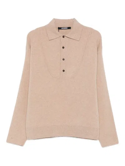 Jacquemus Buttoned Polo-neck Sweater In Neutral