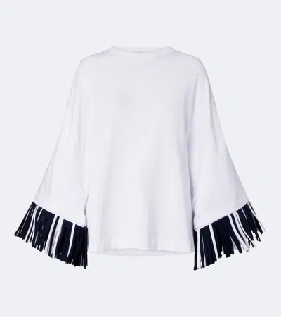 Jacquemus Le T-shirt Cabana Fringed Long-sleeve Cotton T-shirt In White