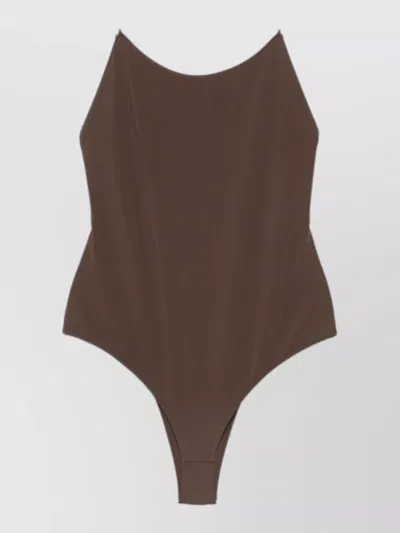 Jacquemus Cabana One Piece Swimsuit High Leg Ruffle In Brown