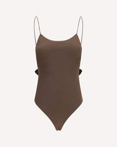 Jacquemus Cabana One-piece Swimsuit With Ruffles In Brown