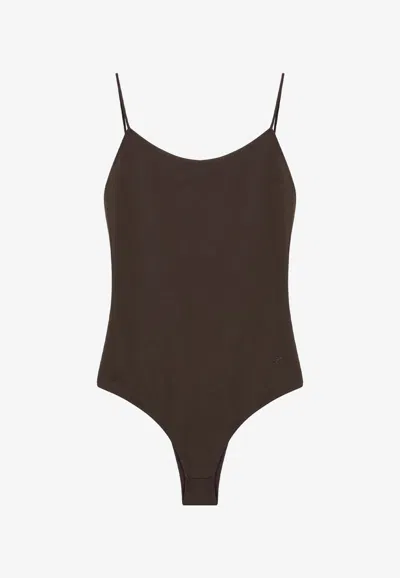 Jacquemus Cabana Ruffled One-piece Swimsuit In Brown