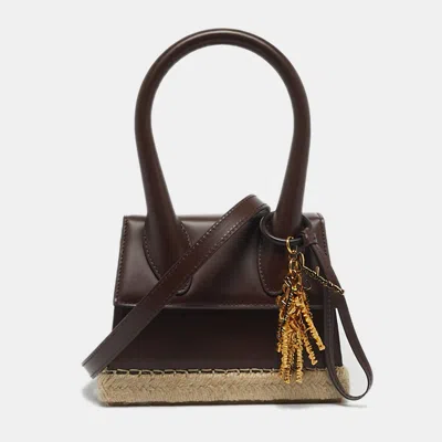 Pre-owned Jacquemus Cacao Leather Le Chiquito Moyen Cordao Top Handle Bag In Brown