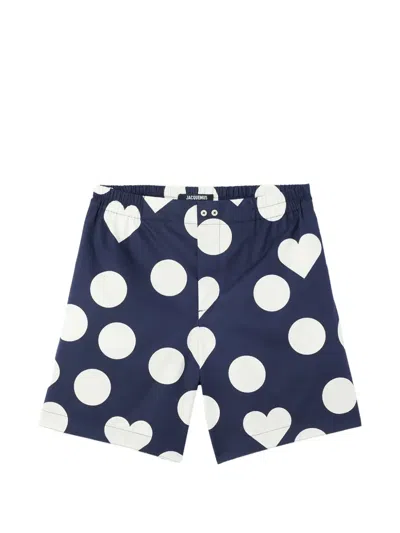 Jacquemus Calecon Heart Polka-dot Shorts In Blue