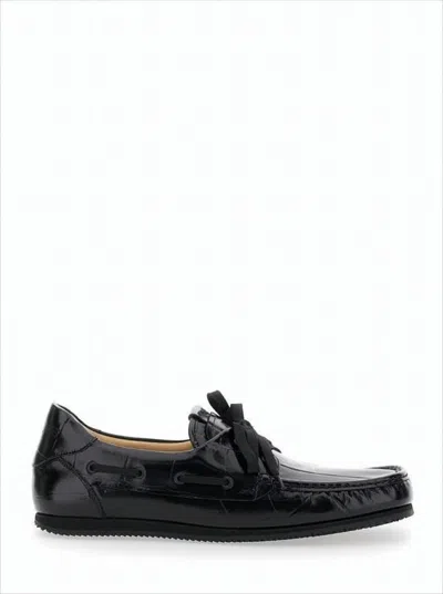 Jacquemus Calf Leather Loafers With Crocodile Texture In Black