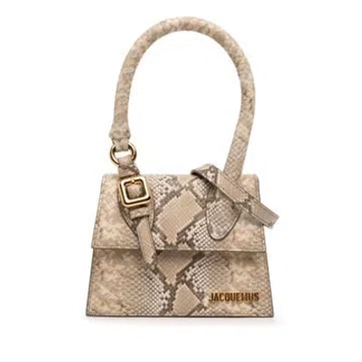 Pre-owned Jacquemus Calf Leather Snake Embossed Leather Le Chiquito Moyen Satchel In White