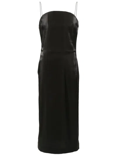Jacquemus Calf-length Black Satin Finish Spaghetti Strap Dress