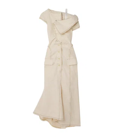 Jacquemus Camargue Asymmetric Maxi Dress In Neutral