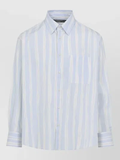 Jacquemus Camargue Long Sleeve Striped Shirt Button Collar In Blue