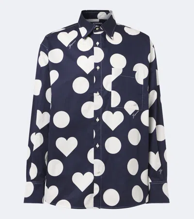 Jacquemus Camargue Polka-dot Cotton Poplin Shirt In Blue