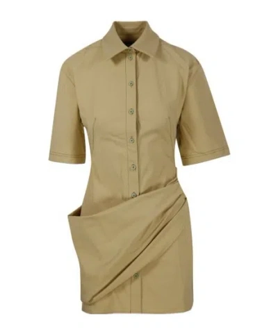 Jacquemus Camisa Draped Mini Shirt Dress In Neutral
