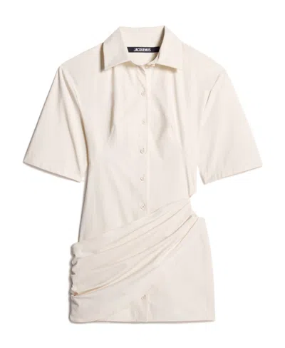 Jacquemus Camisa Draped Mini Shirt Dress In White