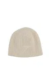 Jacquemus Ribbed Knit Cap With Subtle Embroidery In White