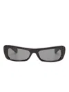 Jacquemus Rectangular Brown Frame Sunglasses With Textured Pattern In Black