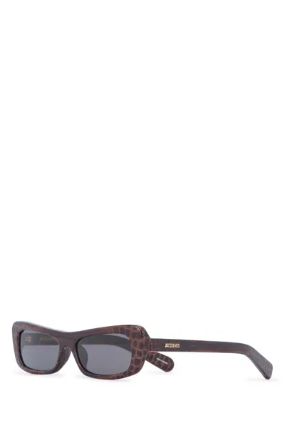 Jacquemus Capri Mini Sunglasses In Calf Leather In Darkbrown