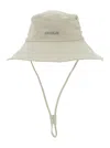 Jacquemus 'le Bob De-nimes' White Bucket Hat With Logo Lettering On The Front And Adjustable Strap In Beige