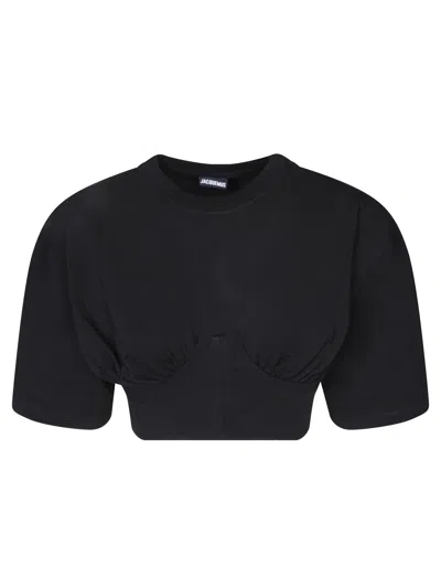 Jacquemus Le Caraco Cropped T-shirt In Nero