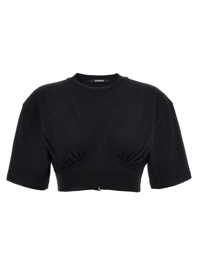 Jacquemus Le T-shirt Bahia Court Cotton Crop Top In Black