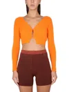 Jacquemus V-neck Cropped Knitwear Button Detail In Orange