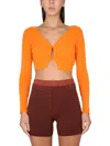 Jacquemus V-neck Cropped Knitwear Button Detail In Orange