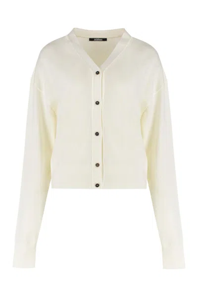 Jacquemus Cardigan Brode In Merino Wool In White