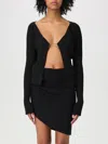 Jacquemus 'la Maille Pralu Longue' Black Ribbed Cardigan With Logo Charm Woman In Black