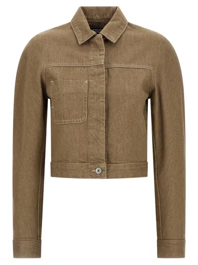 Jacquemus Cargo Denim Jacket In Taupe