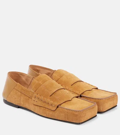 Jacquemus Carré Croc-effect Suede Penny Loafers In Beige