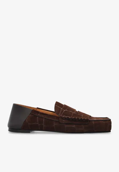 JACQUEMUS CARRÉ CROC-EMBOSSED SUEDE LOAFERS