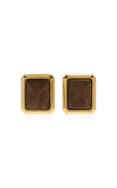 Jacquemus Carrã© Gold-tone Wood Earrings In Brown