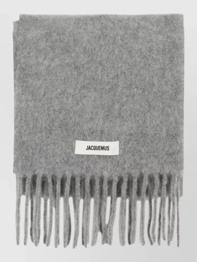 Jacquemus Carro Wool Scarf Fringed Edges In Green