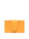 Jacquemus Calf Leather Cardholder With Strap And Visible Stitching In Orange