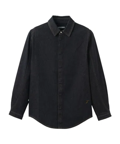 Jacquemus Cashmere Long-sleeved Denim Shirt In Black