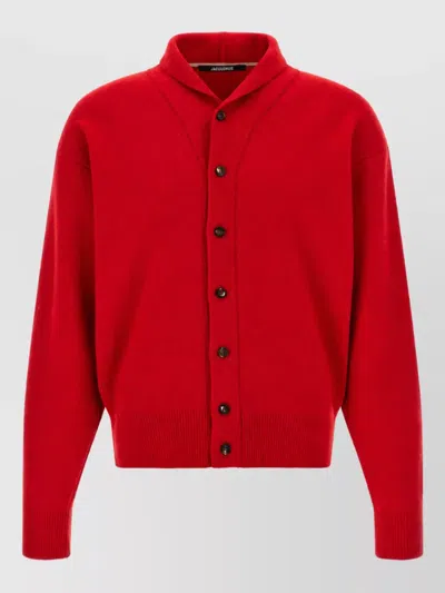 Jacquemus Cashmere-blend Ribbed Shawl-collar Cardigan In Red