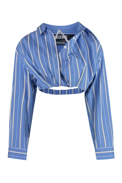 Jacquemus Casual Blue Striped Cotton Top For Women