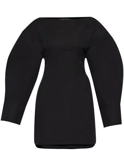 Jacquemus Casual Cotton Shirt Dress In Black
