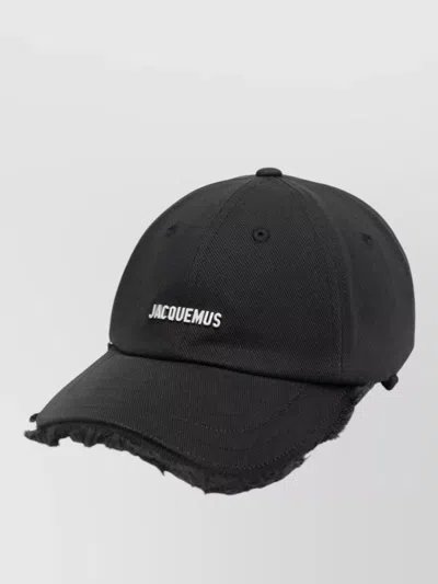 Jacquemus Casual Hat Curved Peak Frayed Edge Eyelets In Black