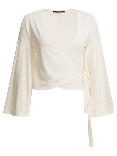 Jacquemus Wrap-around Long-sleeved Blouse In White
