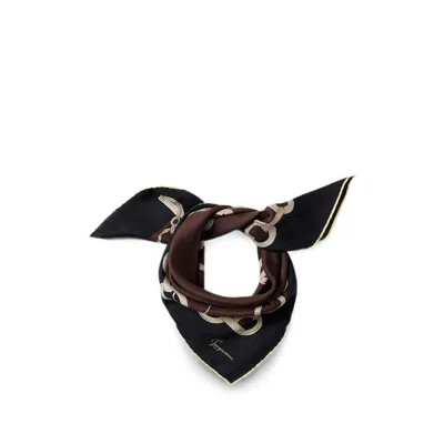 Jacquemus Chain-print Silk Scarves In Black/brown