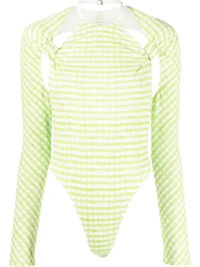 Jacquemus Knot Bodysuit With American Neckline In Green