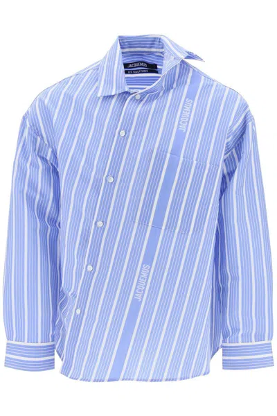 Jacquemus Cuadro Asymmetric Shirt In Blue White Stripe