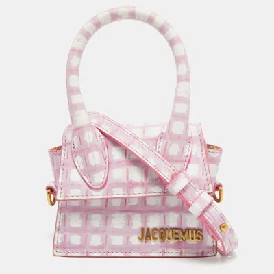 Jacquemus Checkered Leather Mini Le Chiquito Top Handle Bag In Pink