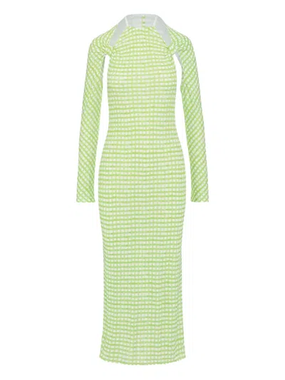 Pre-owned Jacquemus Check-pattern Midi Dress In Green