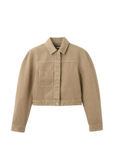 Jacquemus La Veste Ovalo Cargo Puffer Jackets Beige In Brown