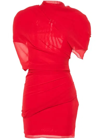 Jacquemus Draped One Shoulder Mini Dress In Red