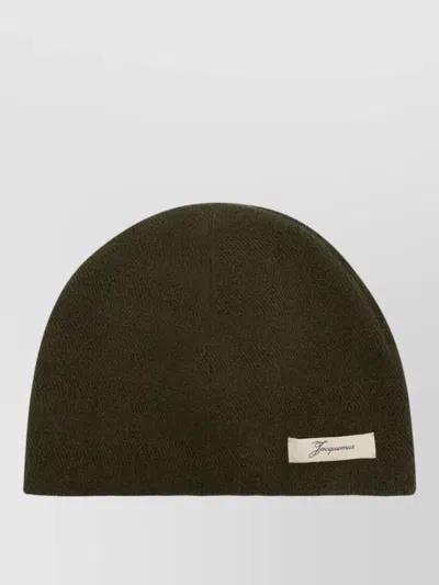 Jacquemus Chevron Beanie Wool Ribbed Texture In Green