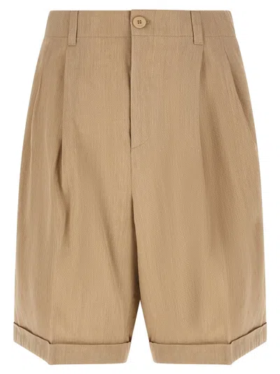 Jacquemus Chevron-patterned Linen Bermuda Shorts In Beige