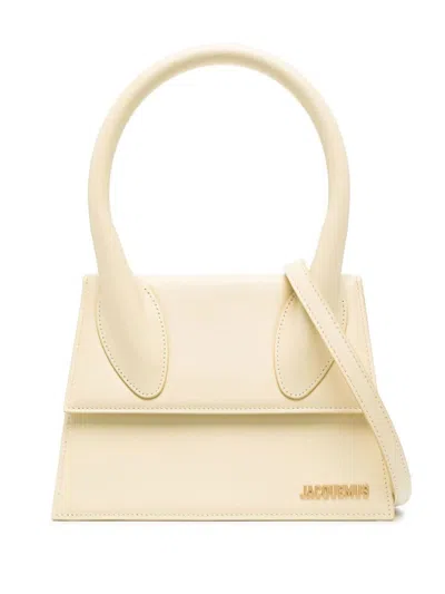 Jacquemus Chic White Leather Top-handle Bag For Women In Neutral